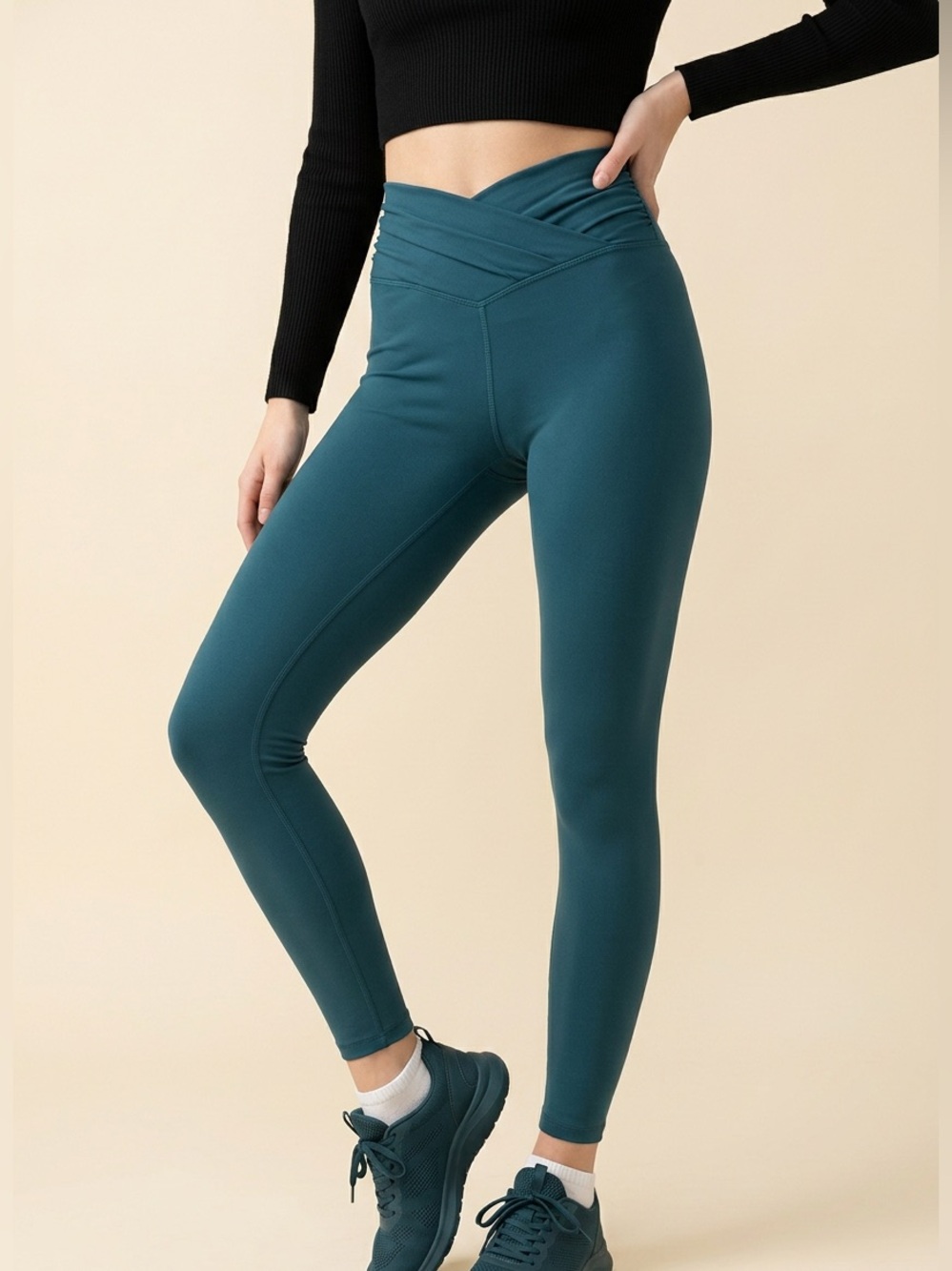 Zobha Women's Teal High-Waist Crossover Yoga Leggings